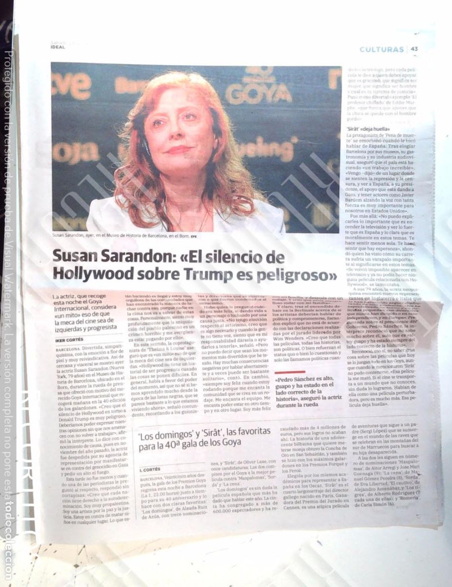 Cine: SUSAN SARANDON EN LOS GOYA TRUMP ES PELICGROSO