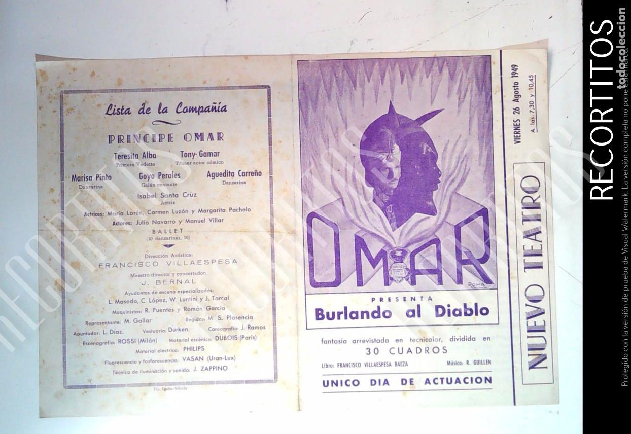 Kino: PROGRAMA DE MANO MAGIA OMAR BURLANDO AL DIABLO TONY GAMAR
