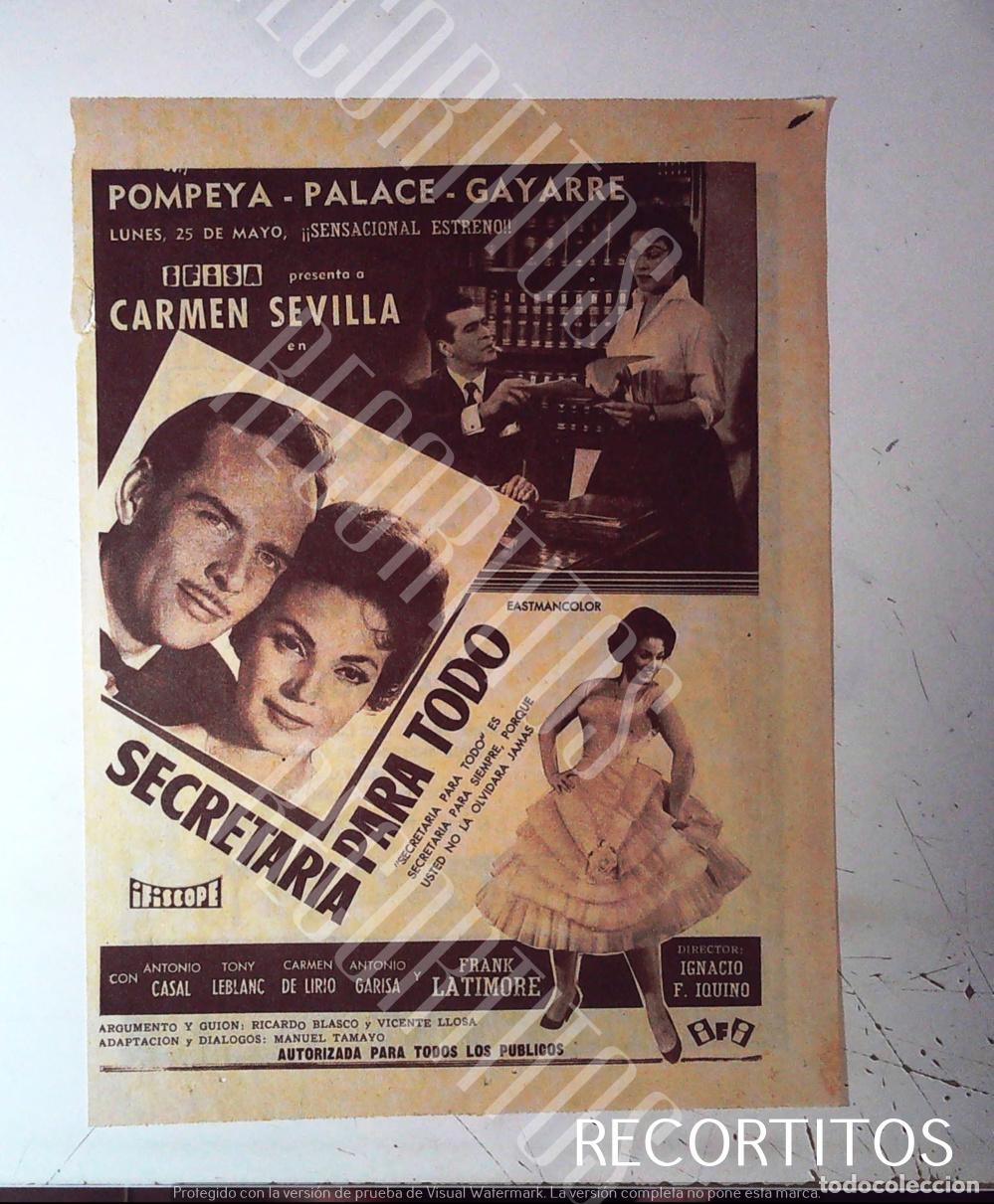 Cin&eacute;ma: SECRETARIA PARA TODO CARMEN SEVILLA ANTONIO CASAL TONY LEBLANC CARMEN DE LIRIO GARISA