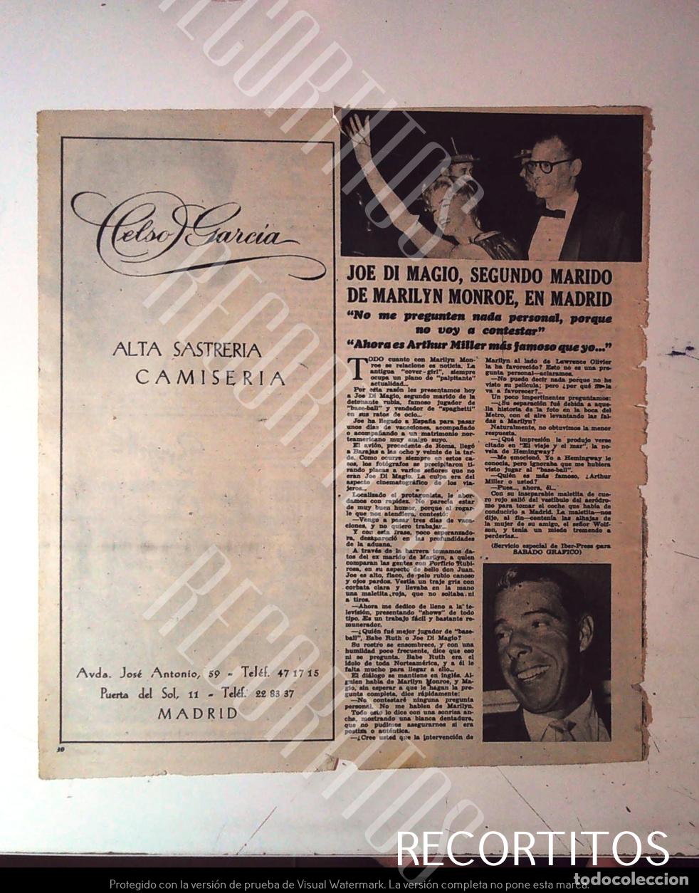 Cine: MARILYN MONROE ARTHUR MILLER CELSO GARCIA JOE DIMAGIO