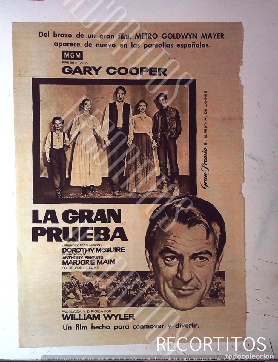 Cine: LA GRAN PRUEBA WILLIAM WYLER GARY COOPER ANTHONY PERKINS TONY MARJORIE MAIN DOROTHY MCGUIRE