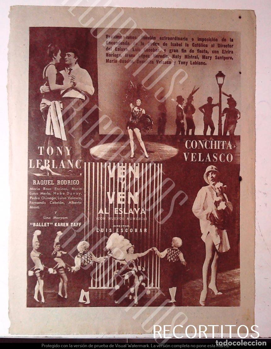 Cine: VEN Y VEN AL ESLAVA TONY LEBLANC CONCHA VELASCO LUIS ESCOBAR