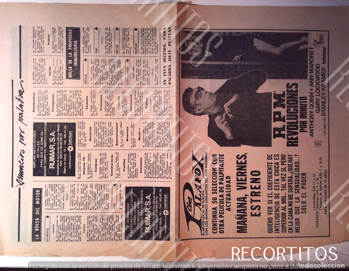 Cine: RPM REVOLUCIONES POR MINUTO ANTHONY QUINN ANN MARGRET