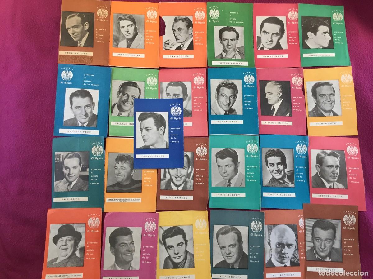 Cine: 25 HOJAS DE ARTISTAS DE CINE A&Ntilde;OS 50/60 PRESENTADOS CON PUBLICIDAD DE CERVEZAS EL AGUILA