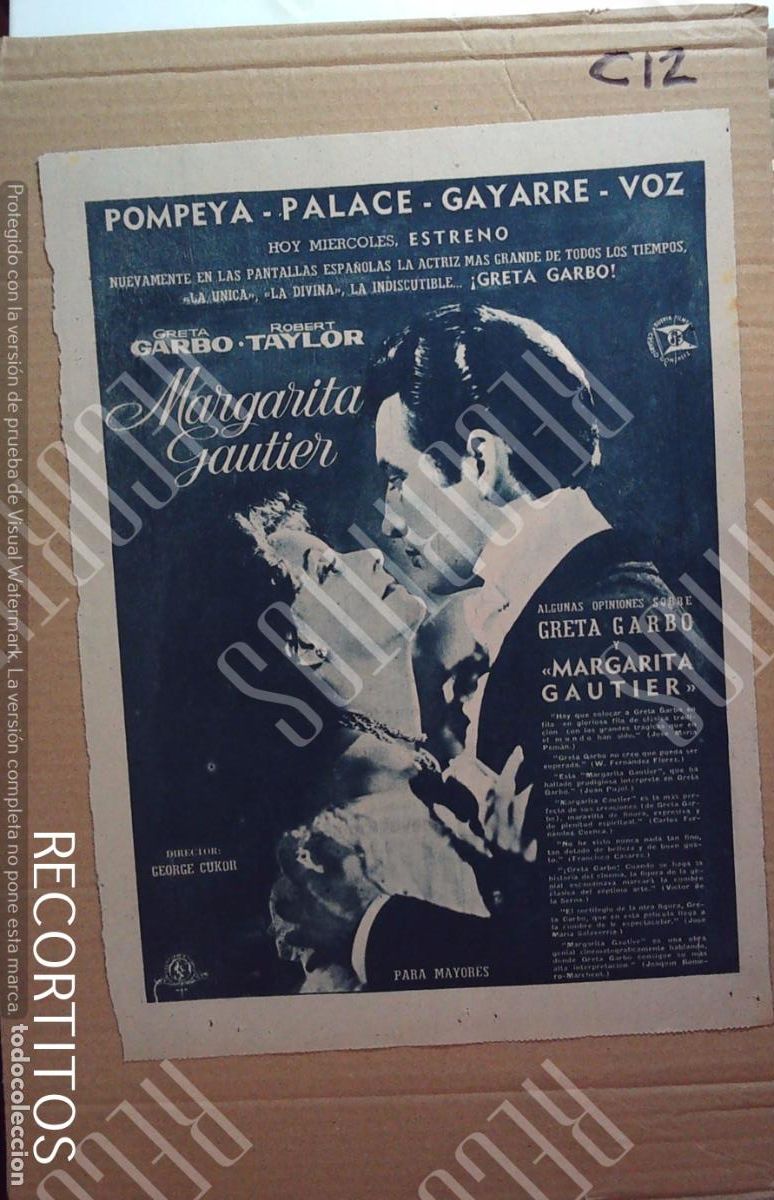 Cinema: MARGARITA GAUTIER LA DAMA DE LAS CAMELIAS GRETA GARBO ROBERT TAYLOR
