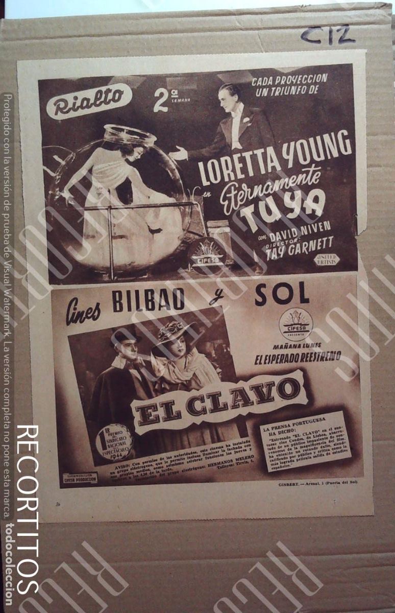 Cine: EL CLAVO AMPARO RIVELLES DAVID NIVEN LORETTA YOUNG ETERNAMENTE TUYA