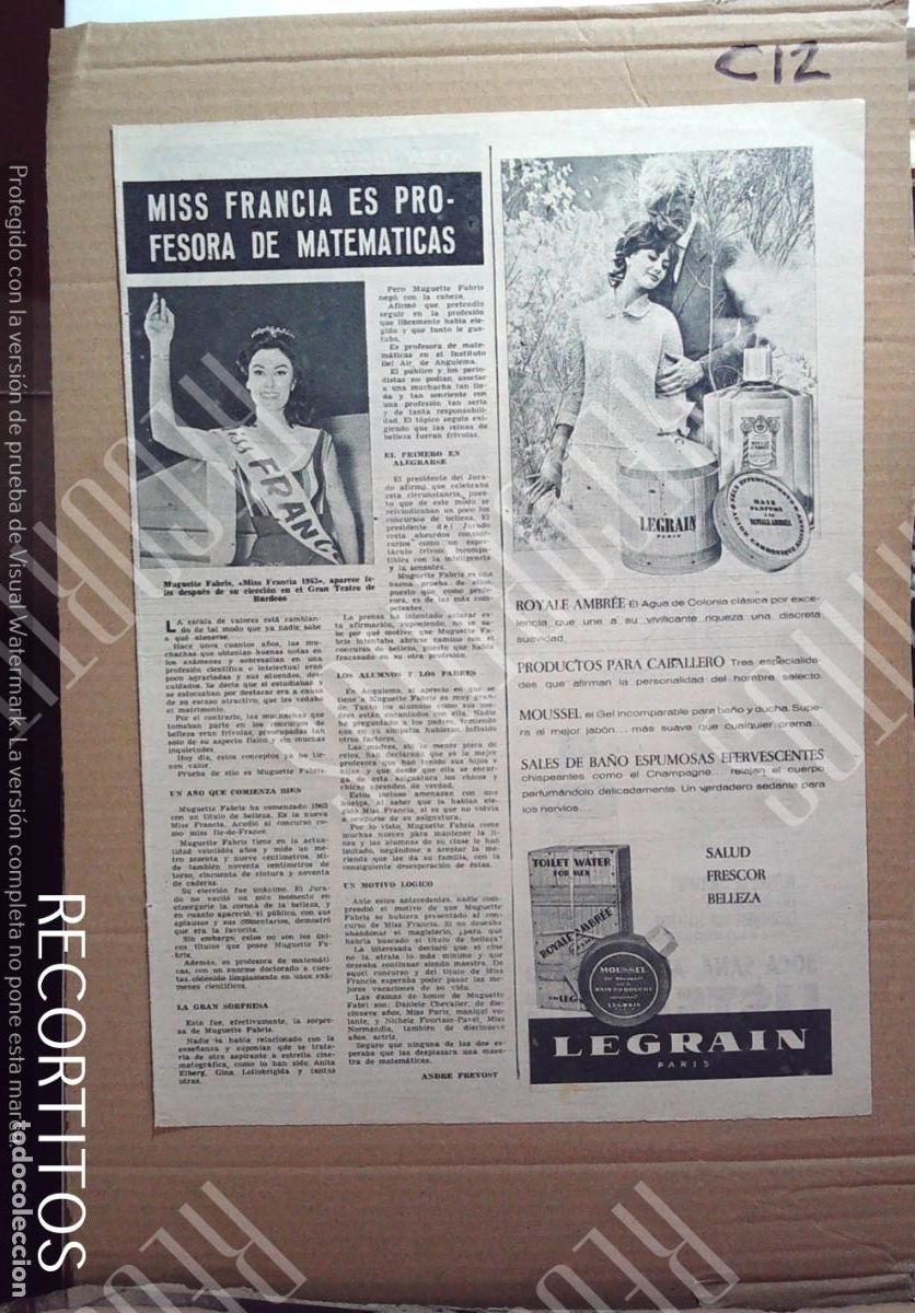 Cine: MISS FRANCIA MUGUETTE FABRIS LEGRAIN PARIS KIRK DOUGLAS