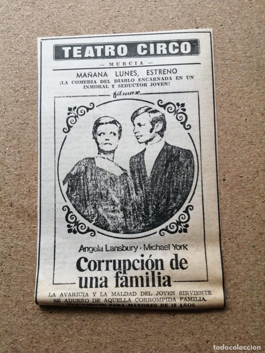 Cine: RECORTE PRENSA ANUNCIO CINE. CORRUPCION DE UNA FAMILIA (ANGELA LANSBURY - MICHAEL YORK)