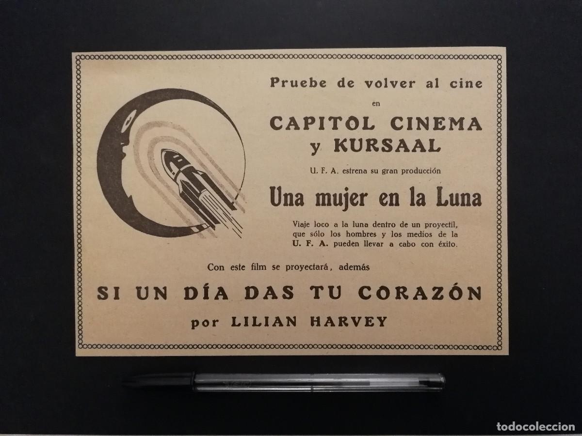 Cine: ANTIGUO ANUNCIO ENCARTONADO - UNA MUJER EN LA LUNA - CINE MUDO UFA- Fritz Lang - PUBLICIDAD LAMINA