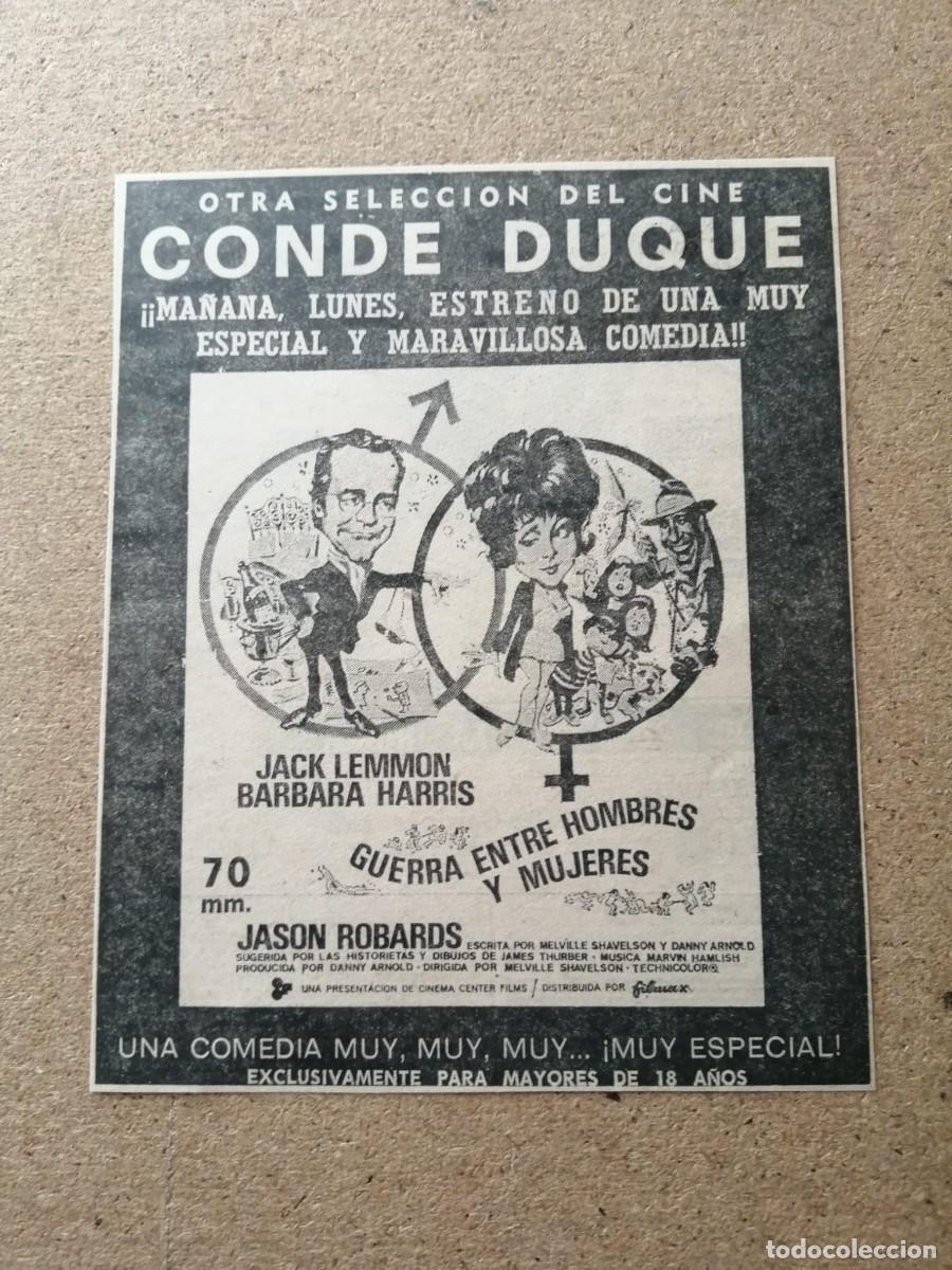 Cine: RECORTE PRENSA. PELICULA GUERRA ENTRE HOMBRES Y MUJERES (JACK LEMMON) CINE CONDE DUQUE