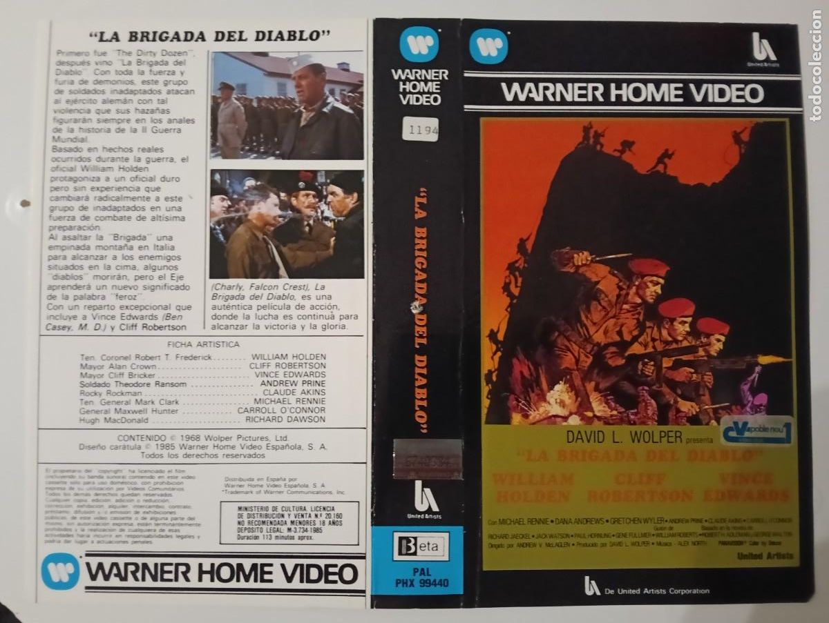 Cine: SUBASTA CARATULAS 042 - LA BRIGADA DEL DIABLO WARNER BETA