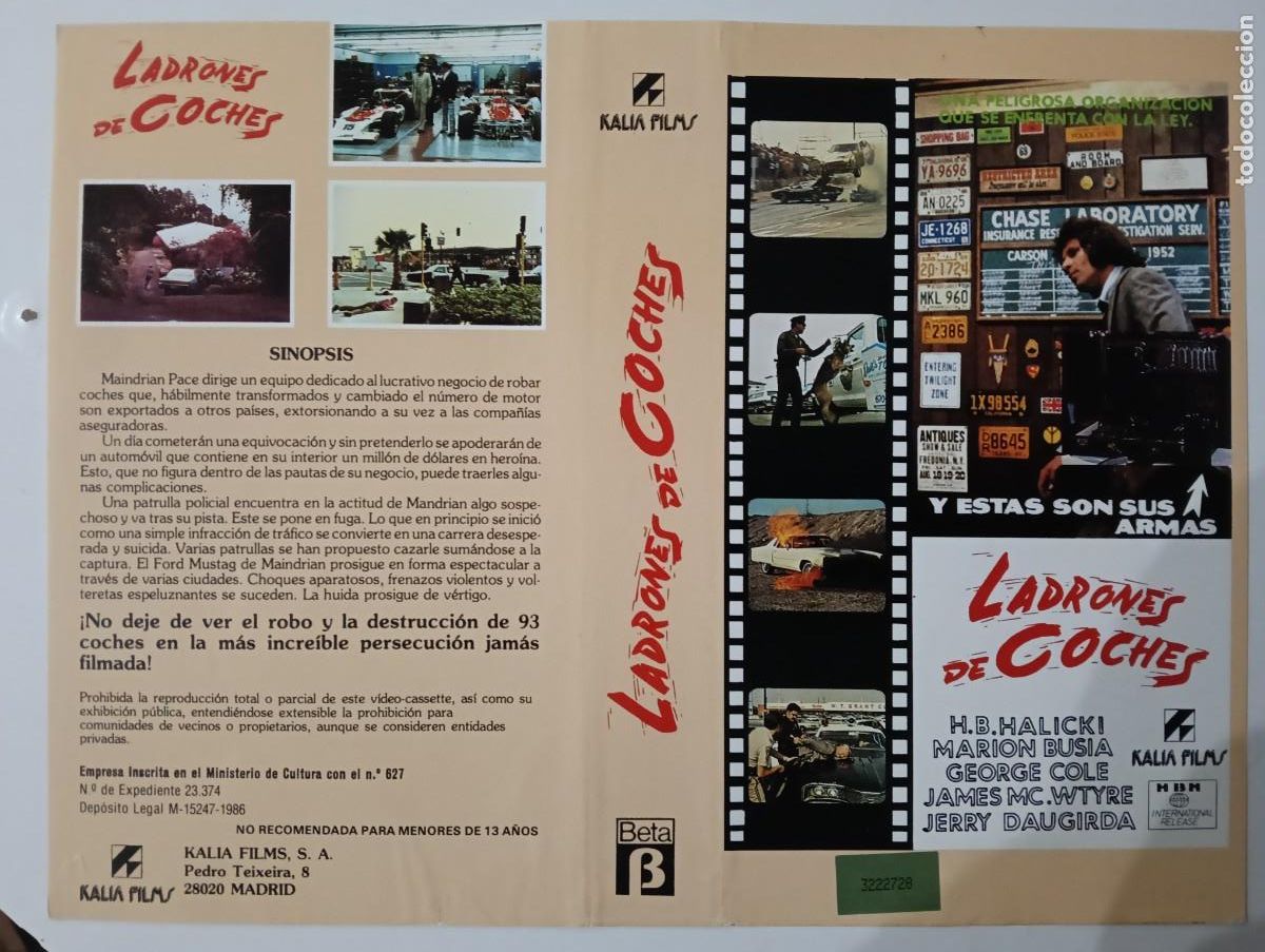 Cine: SUBASTA CARATULAS 050 - LADRONES DE COCHES KALIA BETA