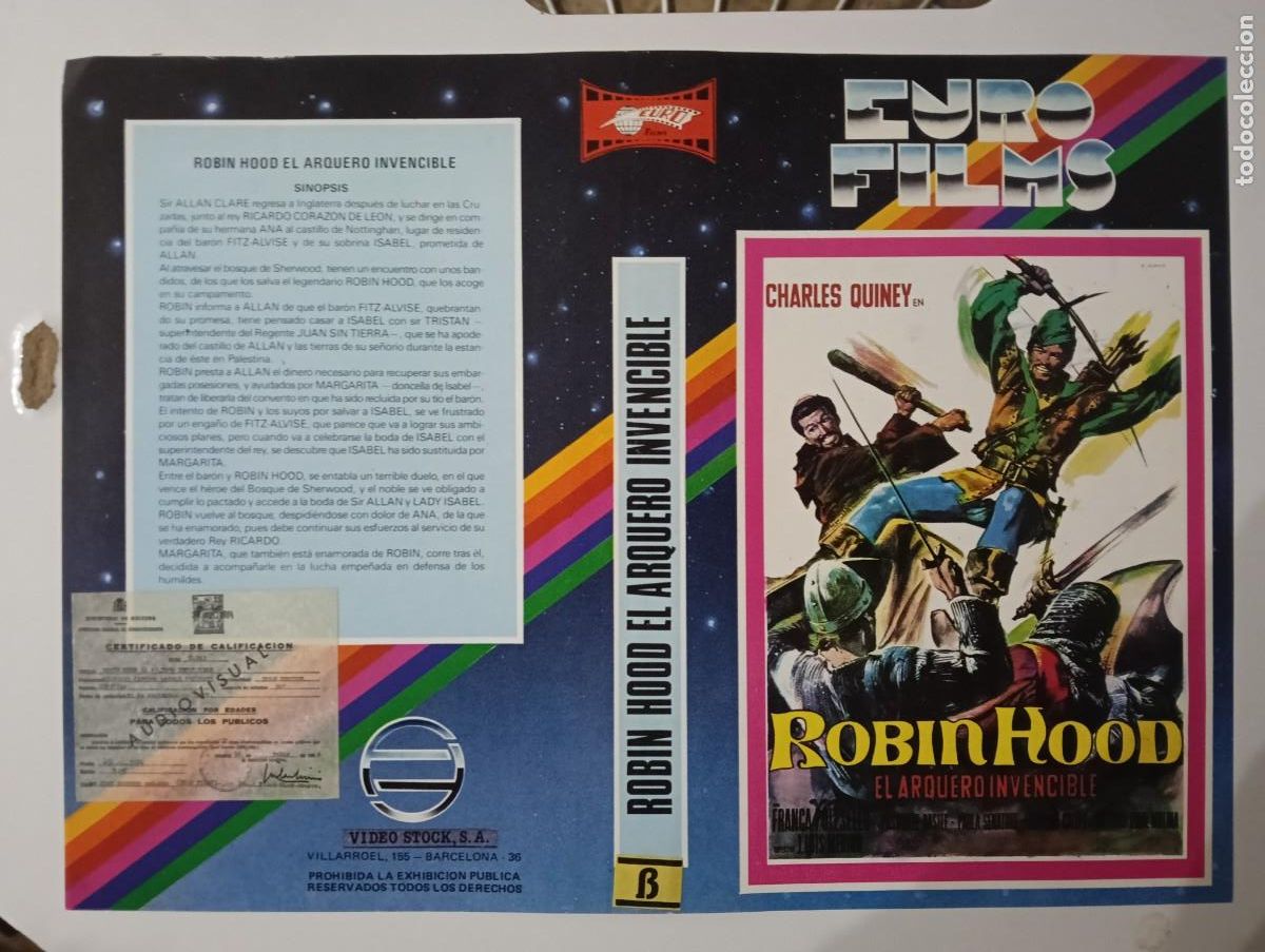 Cine: SUBASTA CARATULAS 066 - ROBIN HOOD EL ARQUERO INVENCIBLE EURO FILMS