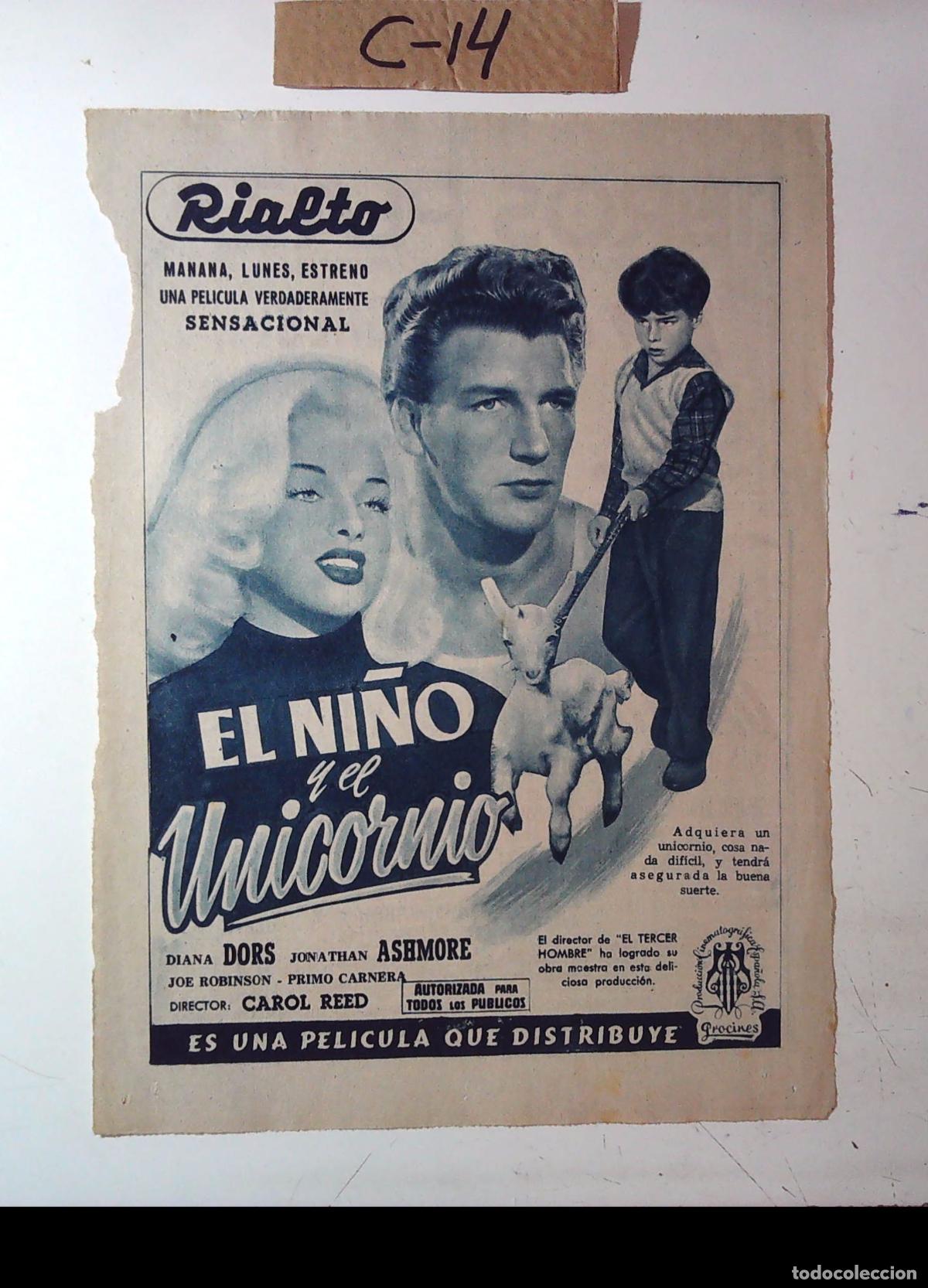 Cine: EL NI&Ntilde;O Y EL UNICORNIO DIANA DORS JONATHAN ASHMORE CAROL REED JOE ROBINSON PRIMO CARNERA