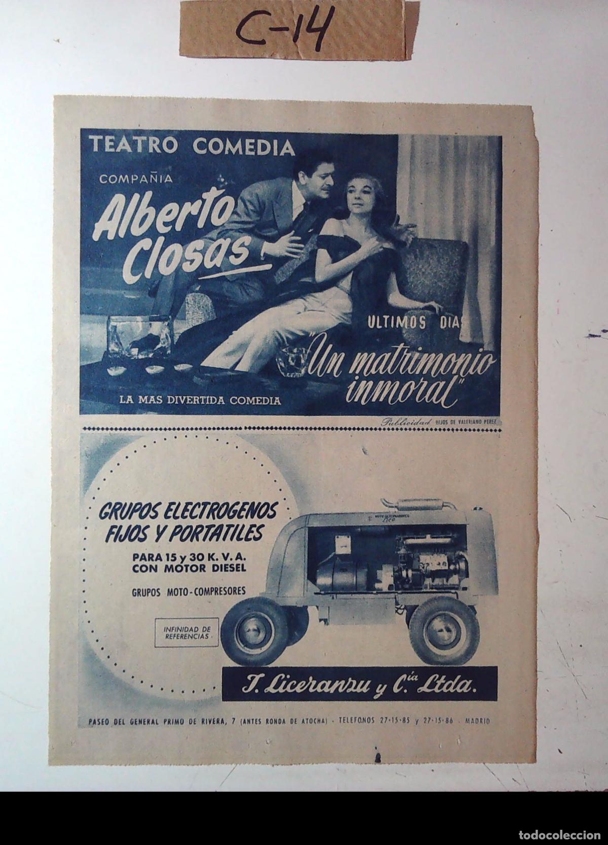 Cine: ALBERTO CLOSAS UN MATRIMONIO INMORAL TEATRO COMEDIA LICERANZU GRUPOS ELECTROGENOS
