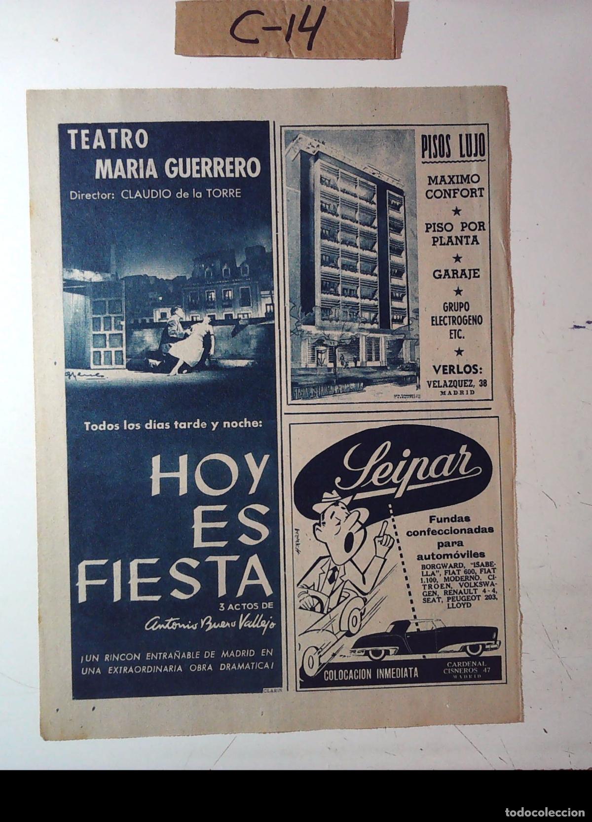 Cine: SEIPART FUNDAS PARA AUTOMOVIL TEATRO MARIA GUERRERO HOY ES FIESTA ANTONIO BUERO VALLEJO