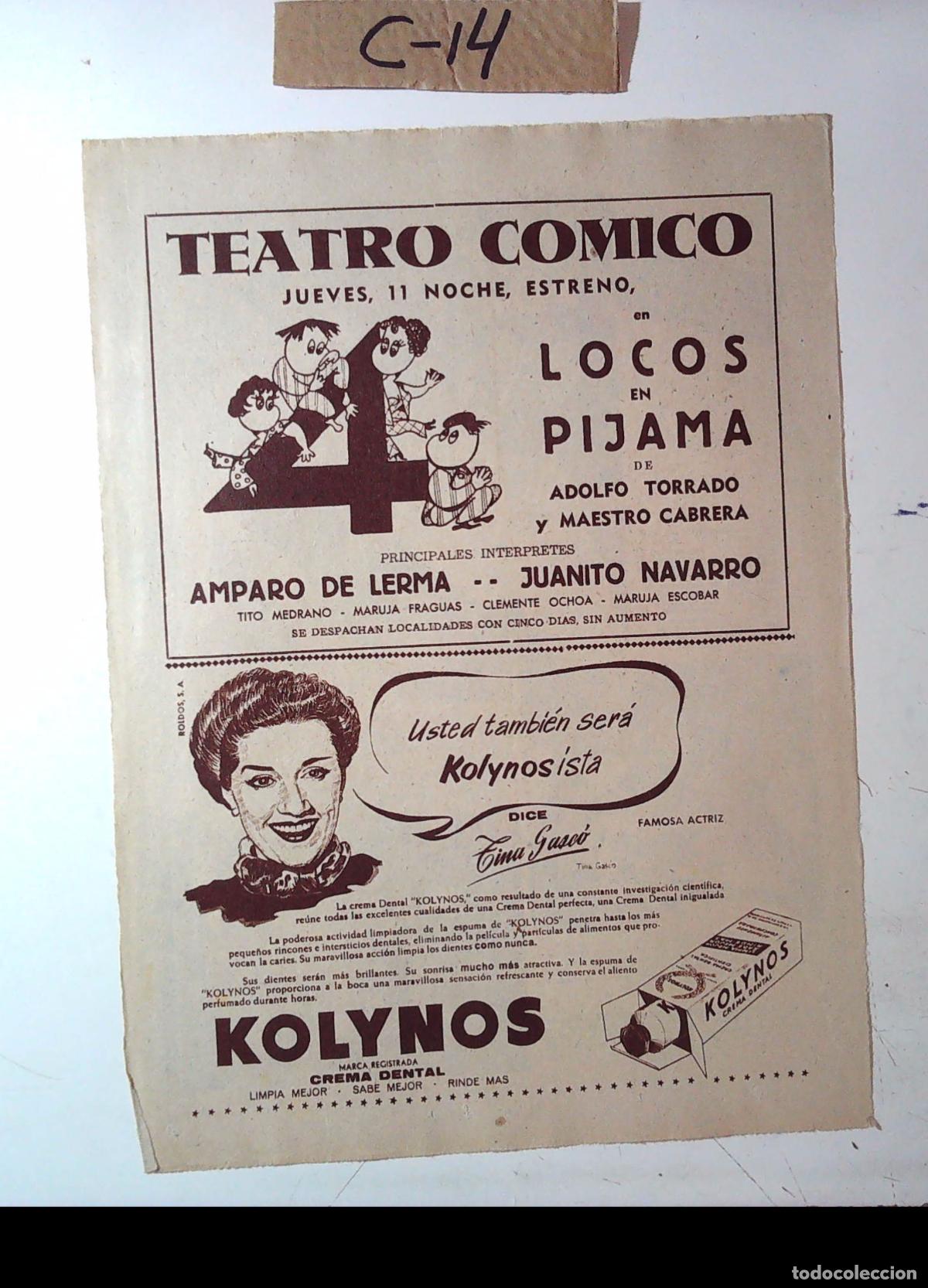Cine: TEATRO COMICO LOCOS EN PIJAMA JUANITO NAVARRO AMPARO LERMA LOLYNOS TINA GASCO