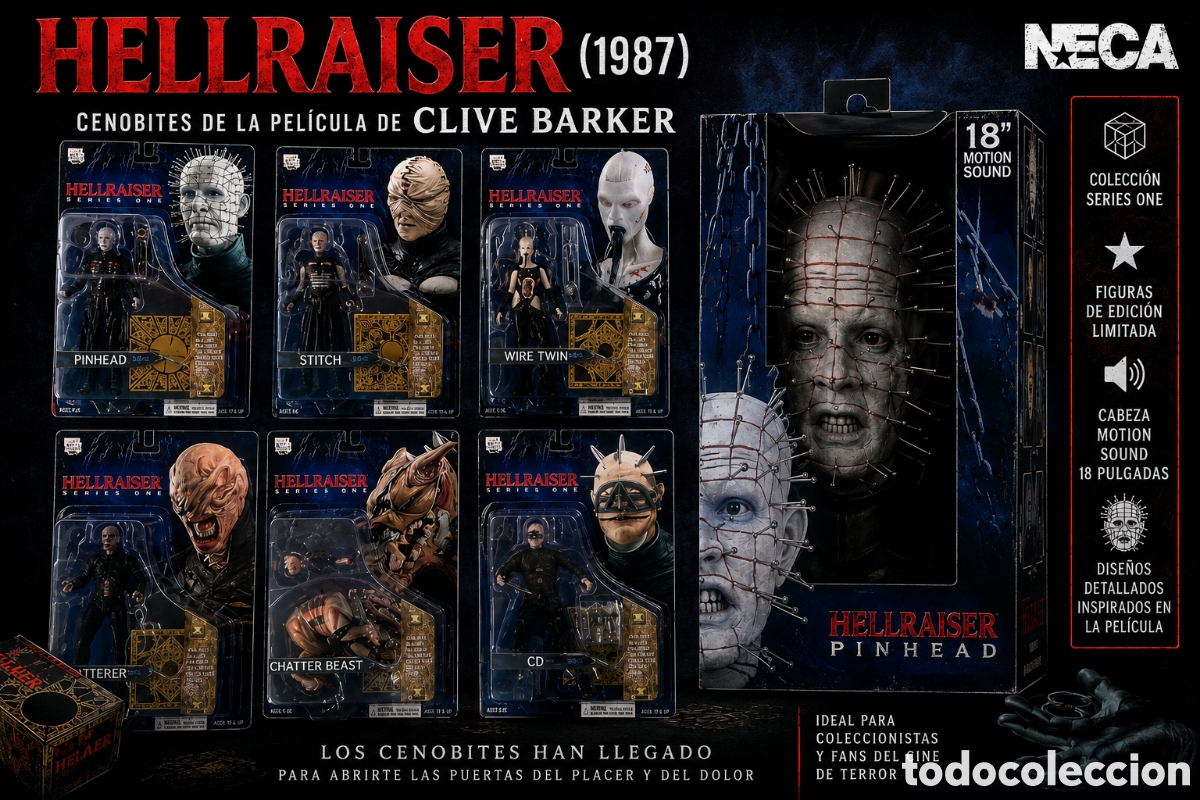 Cine: Set Completo Clive Barker's Hellraiser Figures + Motion Sound 18&rdquo; Pinhead. 6 Neca / Cult Classics |