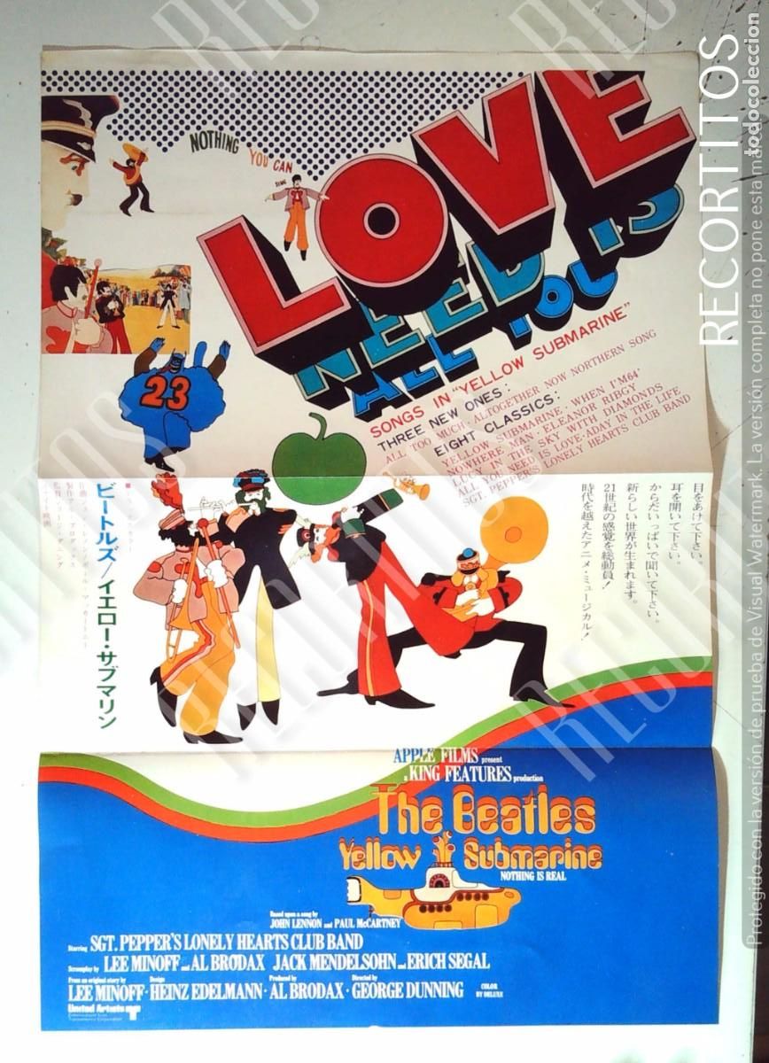 Cine: THE BEATLES ALL YOU NEED IS LOVE THE YELLOW SUBMARINE POSTER JAPONES 1969