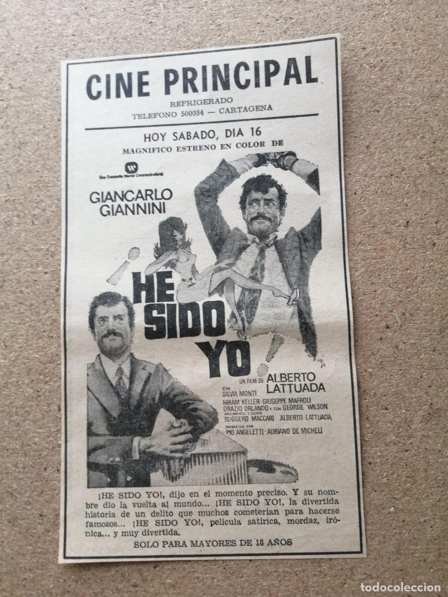 Cine: RECORTE PRENSA PELICULA. HE SIDO YO (ALBERTO LATTUADA) CINE PRINCIPAL, CARTAGENA