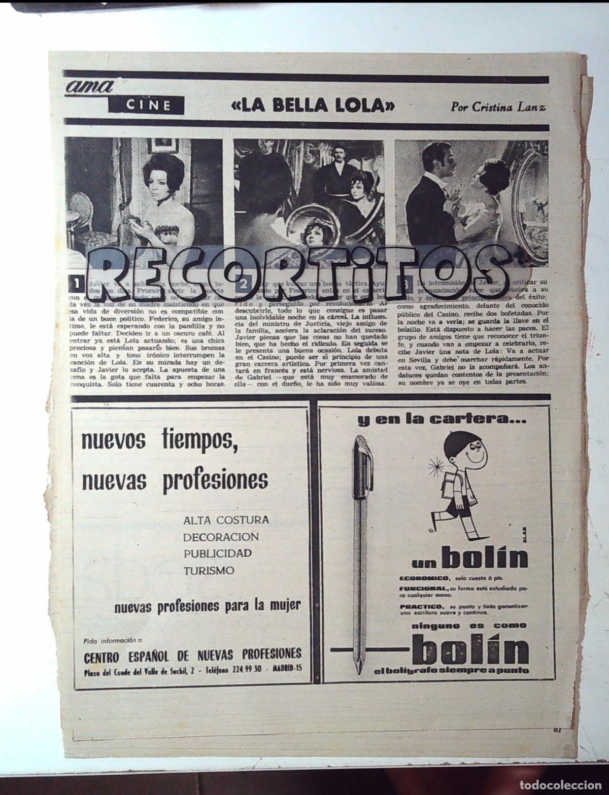 Cine: LA BELLA LOLA SARA MONTIEL ANTONIO CIFEIRELLO BOLIN BOLIGRAFO