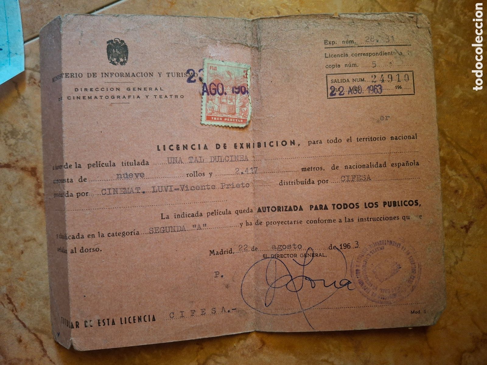 Cine: Lote de Documentos Hist&oacute;ricos de Cine Espa&ntilde;ol (1963-1970) - CIFESA / Ministerio de Informaci&oacute;n y Tur