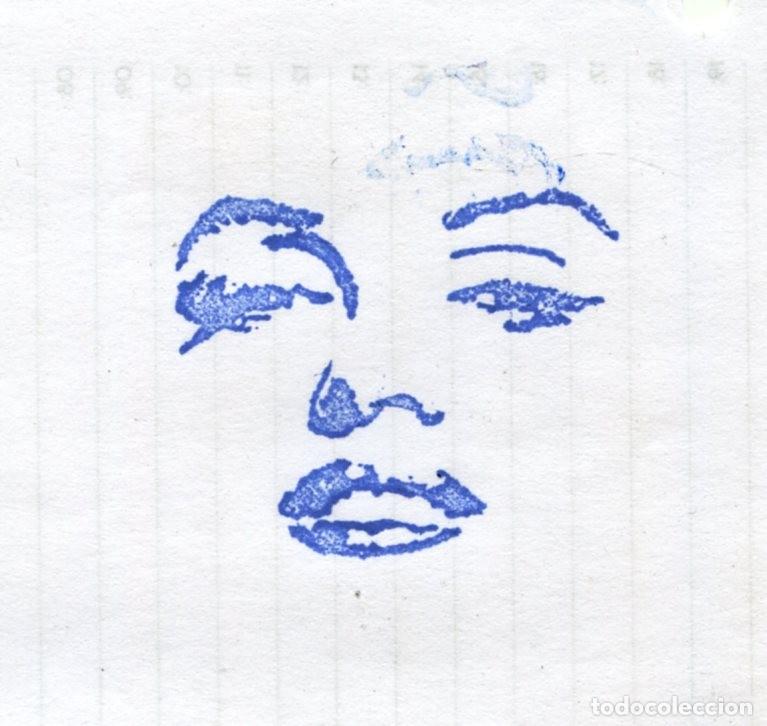 Cine: SELLO DE CAUCHO CON EL ROSTRO DE MARILYN MONROE. La foto es la impresi&oacute;n en papel del sello.