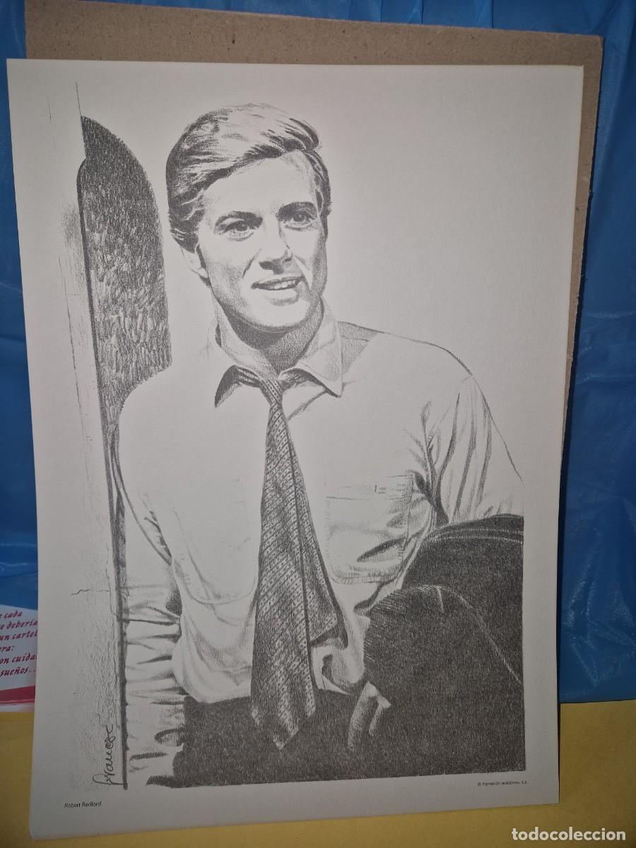 Cine: ROBERT REDFORD, Dibujo a l&aacute;piz portada Parramon. A&ntilde;os 1970s. 37 x 25 ctms.
