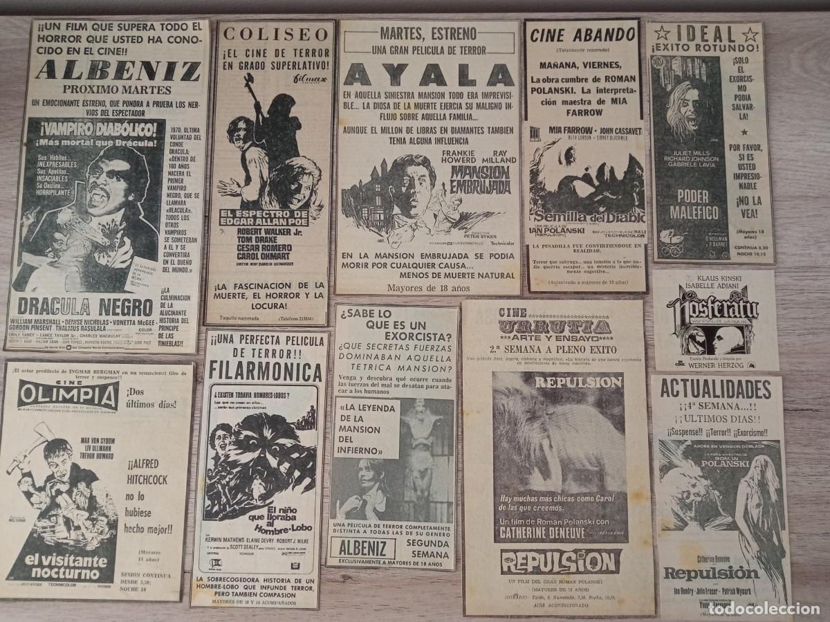Cine: TERROR, 26 RECORTES DE PERIODICOS ANTIGUOS DE ANUNCIOS DE PEL&Iacute;CULAS DE TERROR