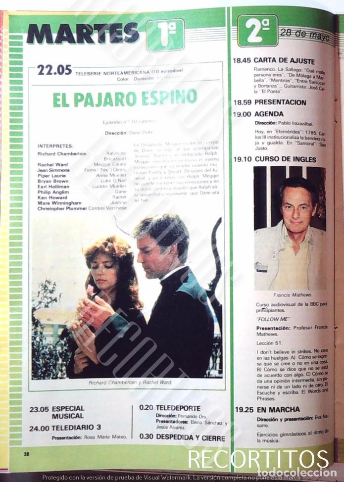Cine: EL PAJARO ESPINO RICHARD CHAMBERLAIN RACHEL WARD LA BOLA DE CRISTAL LOS ELELCTRODUENDES BRUJA TRUCA