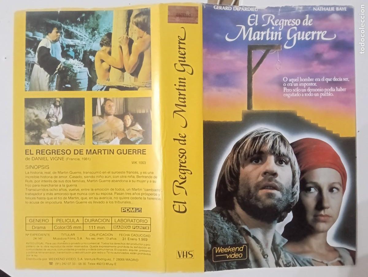 Cine: SUBASTA CARATULAS - EL REGRESO DE MARTIN GUERRE WEEKEND VHS