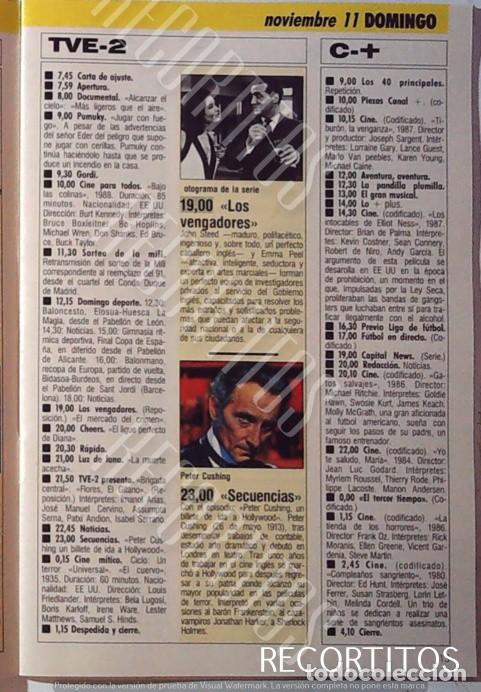 Cine: LOS VENGADORES DIANA RIGG EMMA PEEL PATRICK MCNEE MCKNEE SECUENCIAS PETER CUSHING