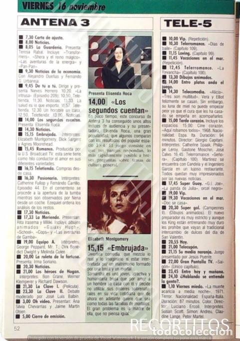 Cine: EMBRUJADA SAMANTHA ELIZABETH MONTGOMERY ELISENDA ROCA LOS SEGUNDOS CUENTAN KIM NOVAK ANGELA MOLINA