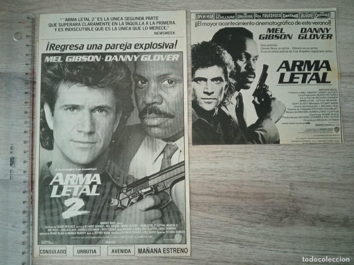 Cine: ARMA LETAL, MEL GIBSON, 2 RECORTES DE PERIODICO