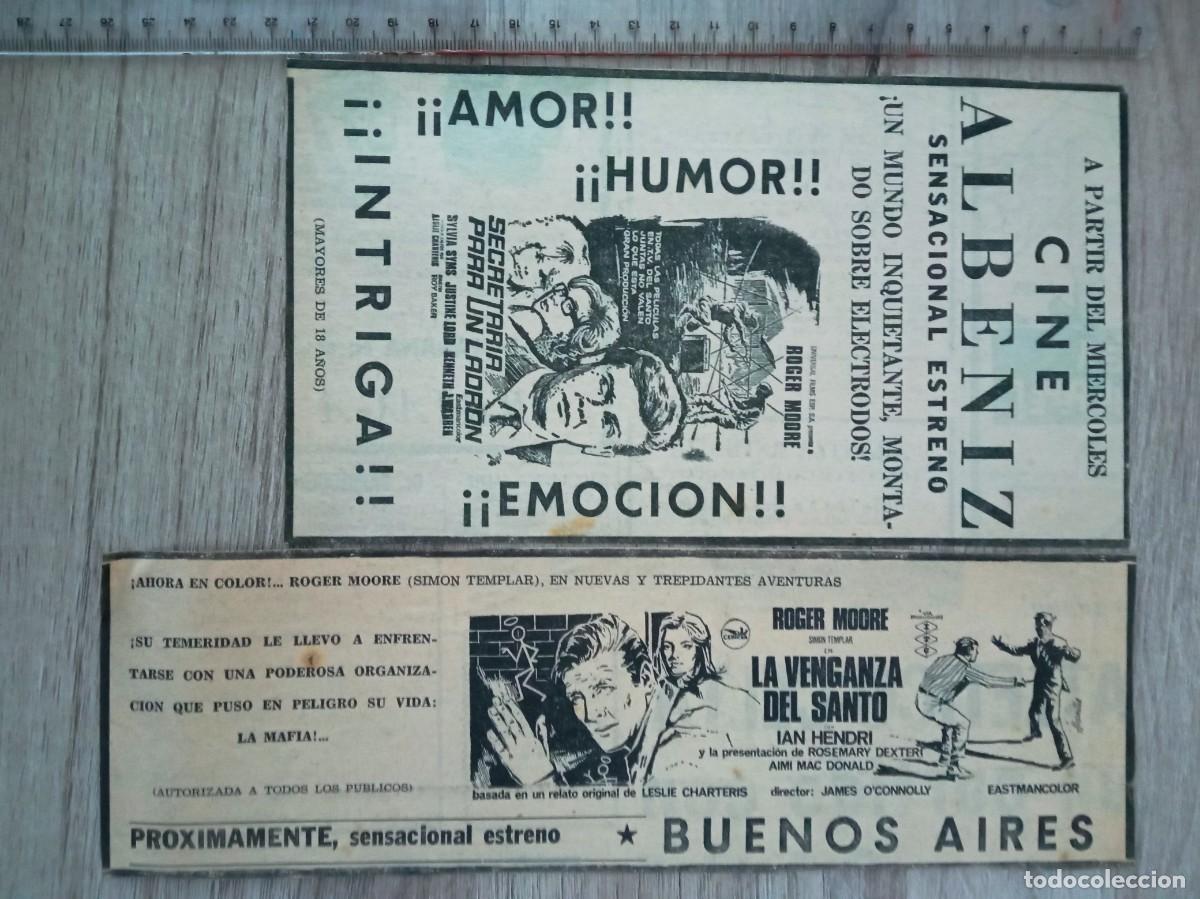 Cine: SECRETARIA PARA UN LADRON Y LA VENGANZA DEL SANTO, ROGER MOORE, RECORTES DE PERIODICOS ANTIGUOS