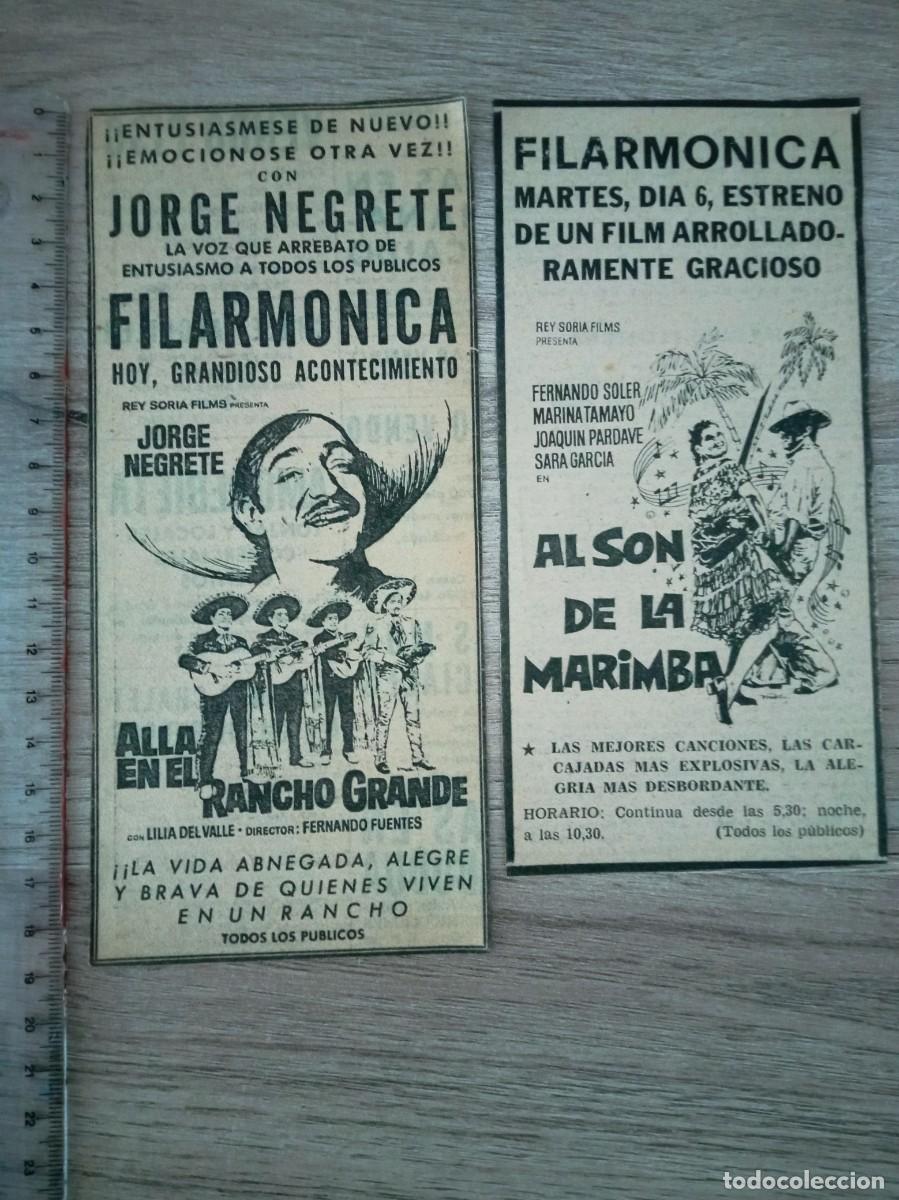 Cine: ALL&Aacute; EN EL RANCHO GRANDE Y AL SON DE LA MARIMBA, RECORTES DE PERIODICOS ANTIGUOS