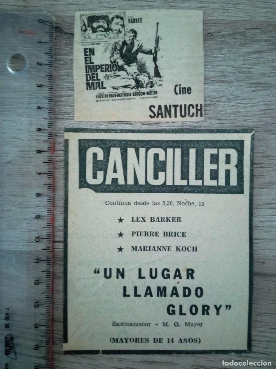 Cine: EN EL IMPERIO DEL MAL, KARL MAY Y UN LUGAR LLAMADO GLORY, LEX BARKER, RECORTES DE PERIODICOS ANTIGUO