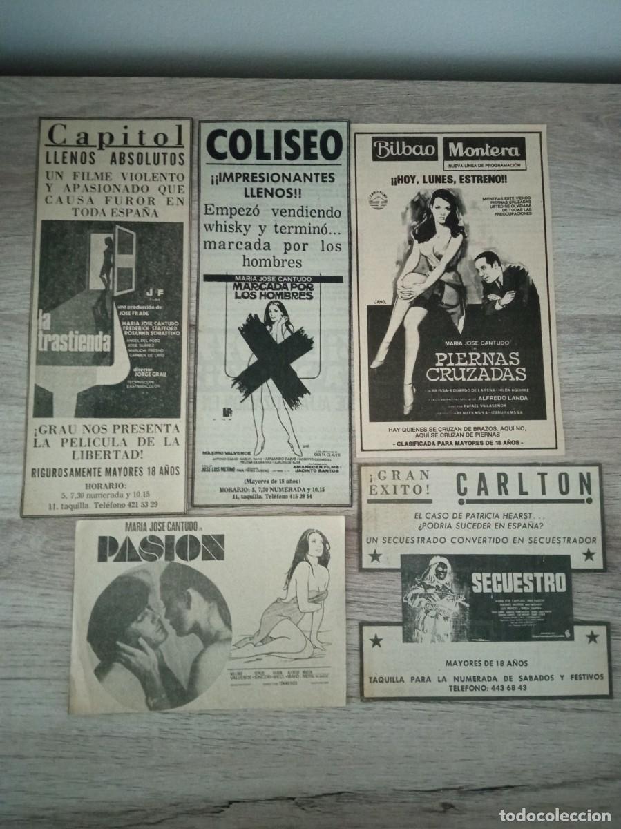 Cine: MARIA JOS&Eacute; CANTUDO, RECORTES DE PERIODICOS ANTIGUOS DE ANUNCIOS DE 5 DE SUS PEL&Iacute;CULAS