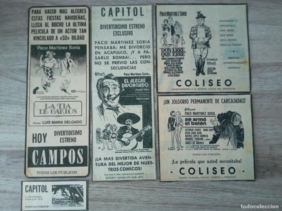 Cine: PACO MARTINEZ SORIA, RECORTES DE PERIODICOS ANTIGUOS DE ANUNCIOS DE 5 DE SUS PELICULAS