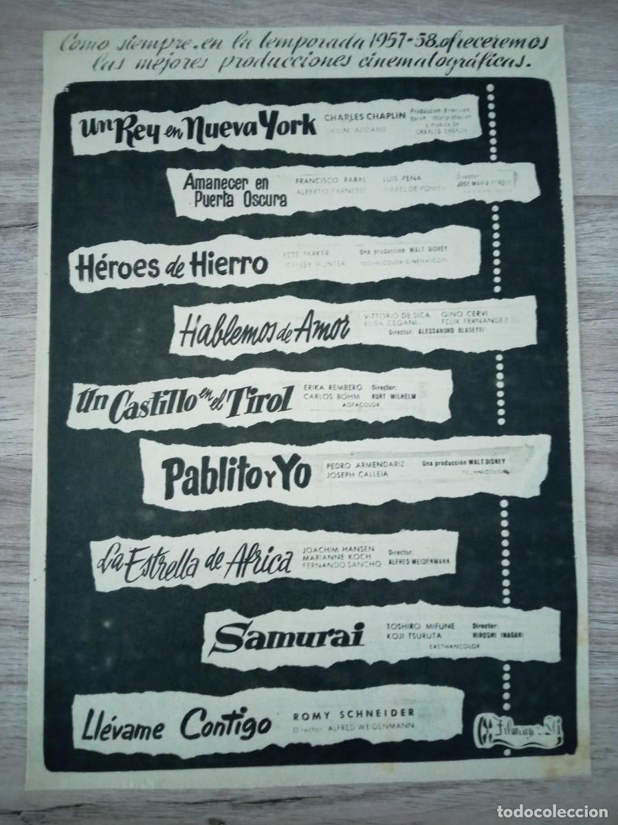 Cine: FILMAYER, LISTA DE MATERIAL 1957-58, HOJA DE REVISTA ANTIGUA