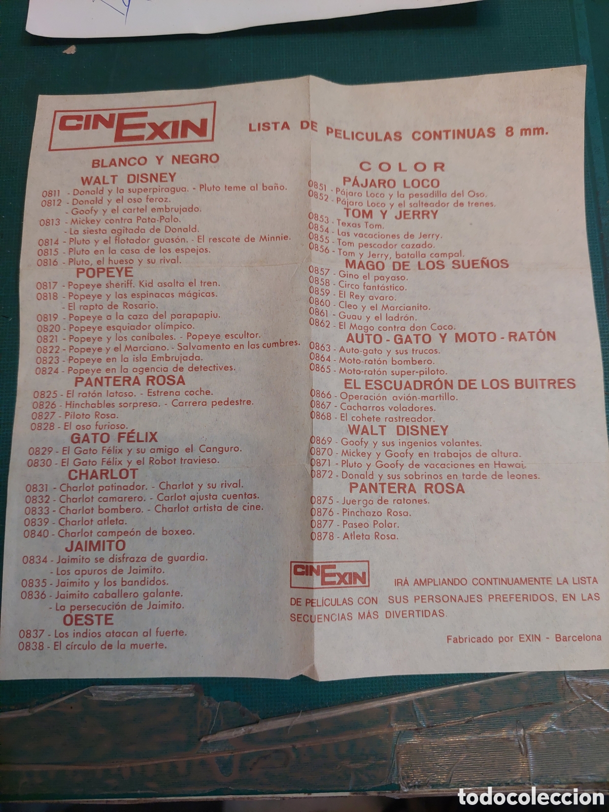 Cine: CINE EXIN LISTA PEL&Iacute;CULAS CONTINUAS 8 M .M BARCELONA MANEJO BOBINAS