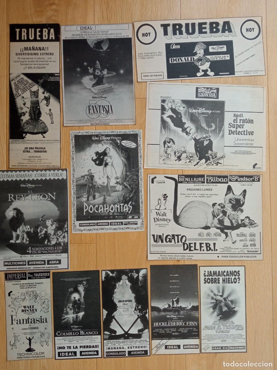 Cine: DISNEY, 47 RECORTES DE PERIODICOS ANTIGUOS DE ANUNCIOS DE PEL&Iacute;CULAS DE DISNEY