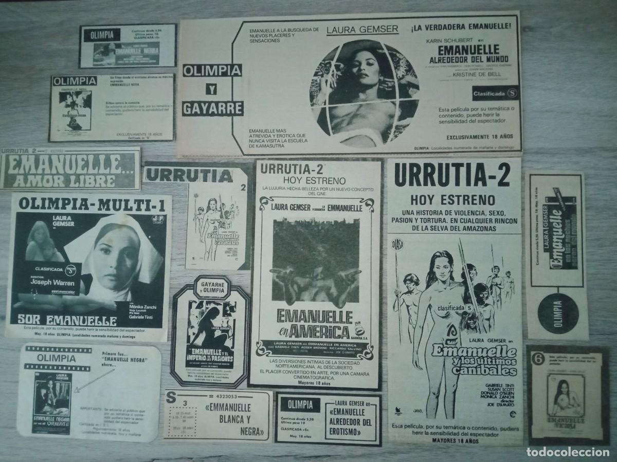Cine: EMANUELLE, LAURA GEMSER, 14 RECORTES DE PERIODICOS ANTIGUOS DE ANUNCIOS DE PELICULAS DE EMANUELLE