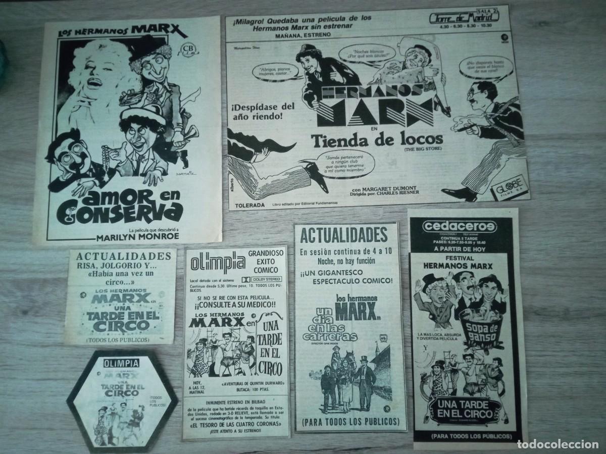 Cine: LOS HERMANOS MARX, 7 RECORTES DE PERIODICOS ANTIGUOS DE ANUNCIOS DE SUS PELICULAS
