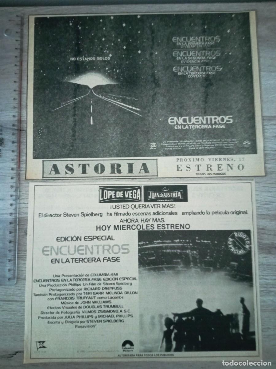 Cine: ENCUENTROS EN LA TERCERA FASE, STEVEN SPIELBERG, 2 RECORTES DE PERIODICOS ANTIGUOS
