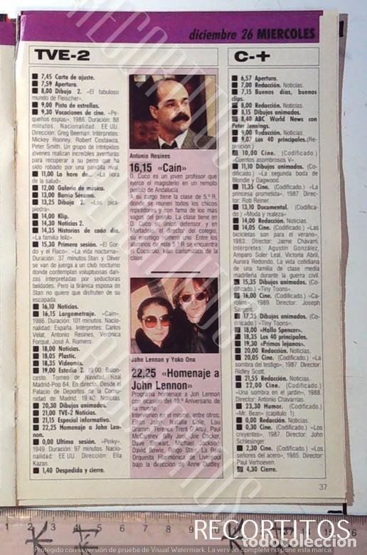 Cine: YOKO ONO JOHN LENNON ANTONIO RESINES MU&Ntilde;ECAS DE PAPEL MICHAEL YORK EL SE&Ntilde;OR DE BAILANTRE