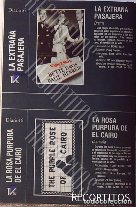 Cine: LA ROSA PURPURA DEL CAIRO WOODY ALLEN MIA FARROW BETTE DAVIS PAUL HENREID