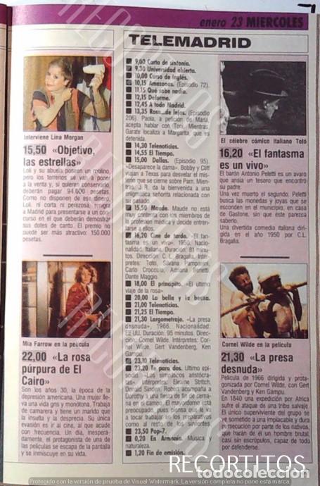 Cine: LA ROSA PURPURA DEL CAIRO WOODY ALLEN MIA FARROW LINA MORGAN CORNEL WILDE TOTO SENTA BERGER CHARLT