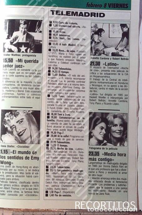 Cine: CICCIOLINA ANNETTE CARDONA ROBERT BELTRAN WALTER MATTHAU LA NIEBLA JAMIE LEE CURTIS TONY COYOTE