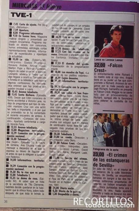 Cine: FALCON CREST LORENZO LAMAS DARYL HANNAH TELLY SAVALAS EL CRIMEN DE LAS ESTANQUERAS DE SEVILLA